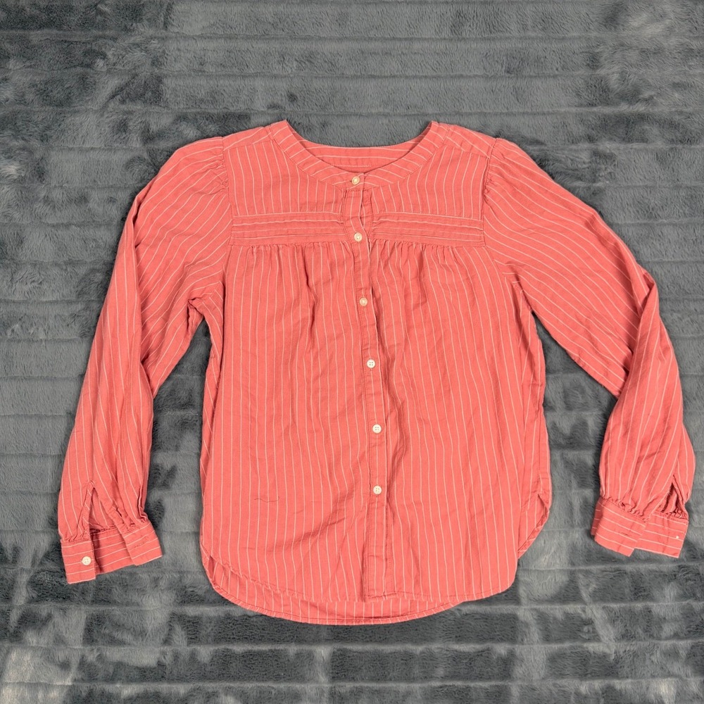 Loft Womens XS Coral Pink Pinstripe Cotton Pintuck Button Down Blouse Top 6934